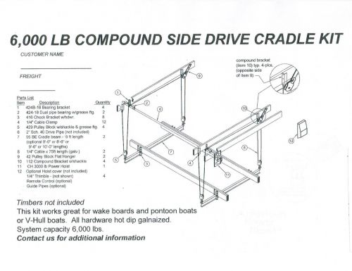 6000 lb. Side Drive Cradle Boat Lift 
